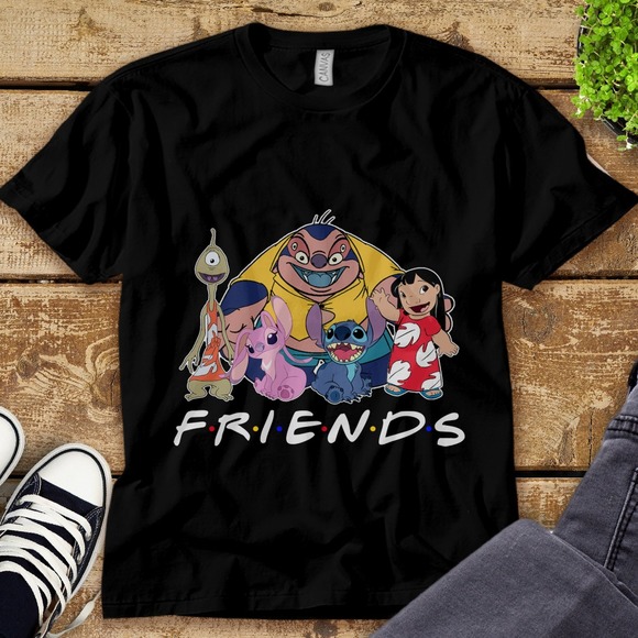 Friends Stitch And Lilo All Characters Funny Graphic Unisex Tee Adult T-shirt - Picture 1 of 2